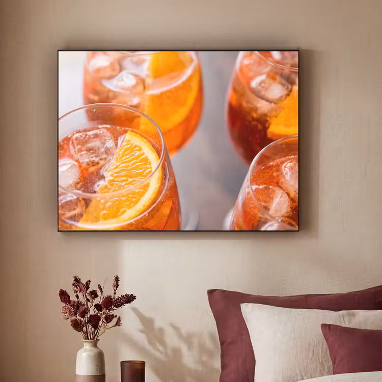 Drank - Sinaasappel - IJs - Zomer - Oranje Textielframe zwart klein -sfeer1