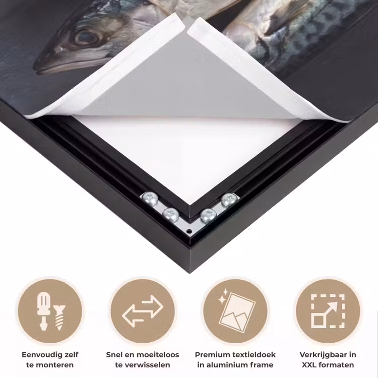 Art frame - Drie vissen - Touw - Drie vissen - Touw Textielframe zwart klein