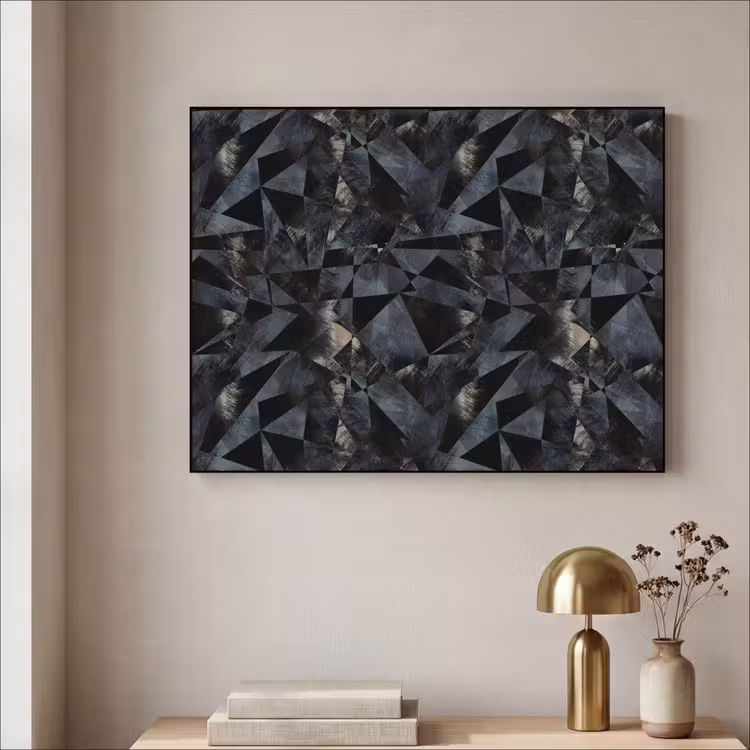 Driehoeken - Abstract - Donker Textielframe zwart klein 947 -sfeer2