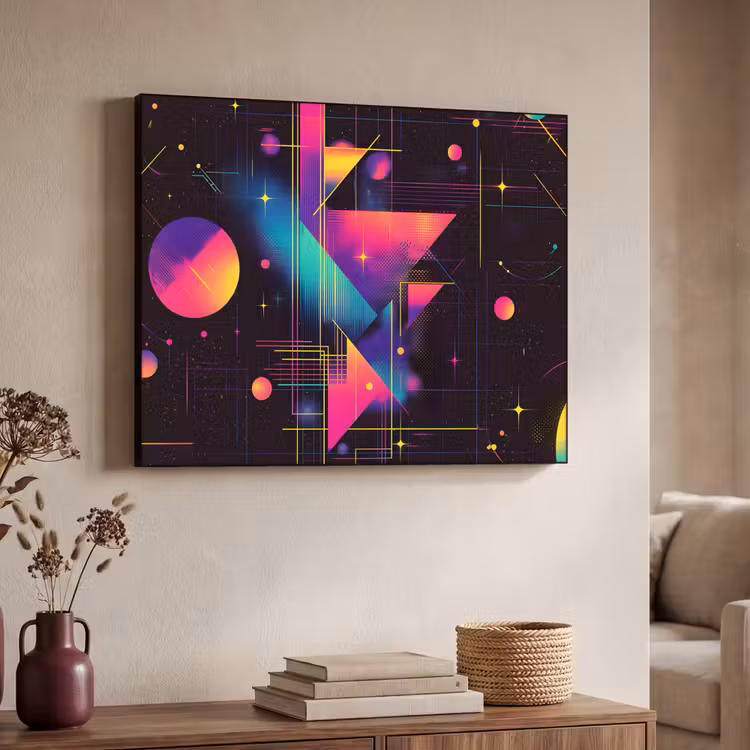 Driehoeken - Cirkels - Abstract - Sterren Textielframe zwart klein -sfeer3