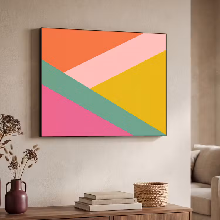 Driehoeken - Kleurrijk - Abstract Textielframe - compleet frame klein -sfeer3