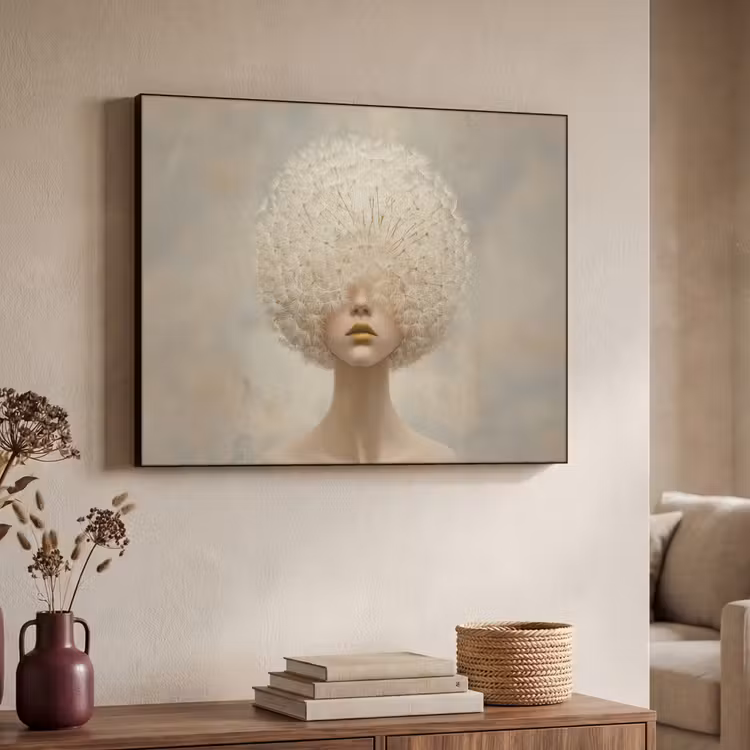 Dromerig - Beige - Paardenbloemzaadjes Textielframe - compleet frame klein -sfeer3