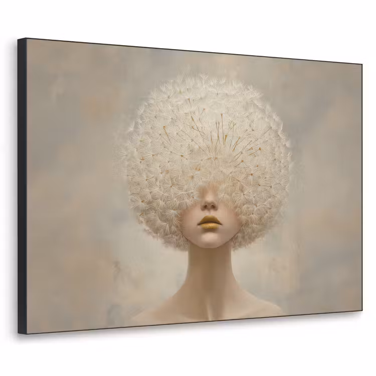 Dromerig - Beige - Paardenbloemzaadjes Textielframe zwart klein -3d
