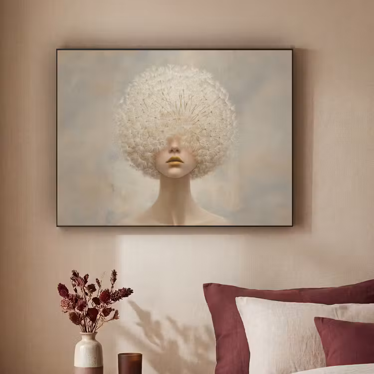 Dromerig - Beige - Paardenbloemzaadjes Textielframe - compleet frame klein -sfeer1