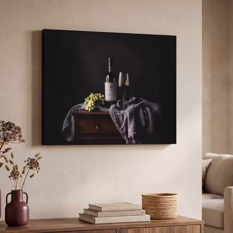 Druiven - Wijn - Rood - Tafel Textielframe zwart klein -sfeer3