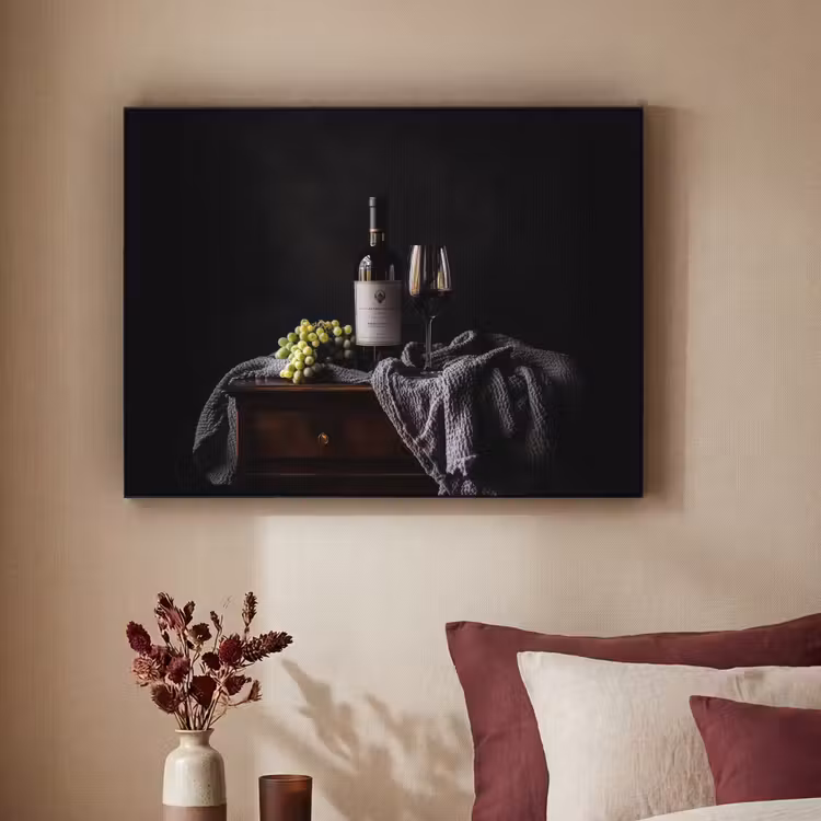 Druiven - Wijn - Rood - Tafel Textielframe zwart klein -sfeer1