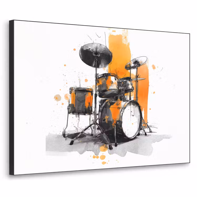 Drumstel - Oranje - Zwart - Aquarelverf Textielframe - compleet frame klein -3d