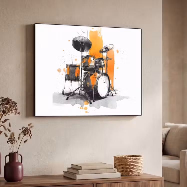 Drumstel - Oranje - Zwart - Aquarelverf Textielframe - compleet frame klein -sfeer3