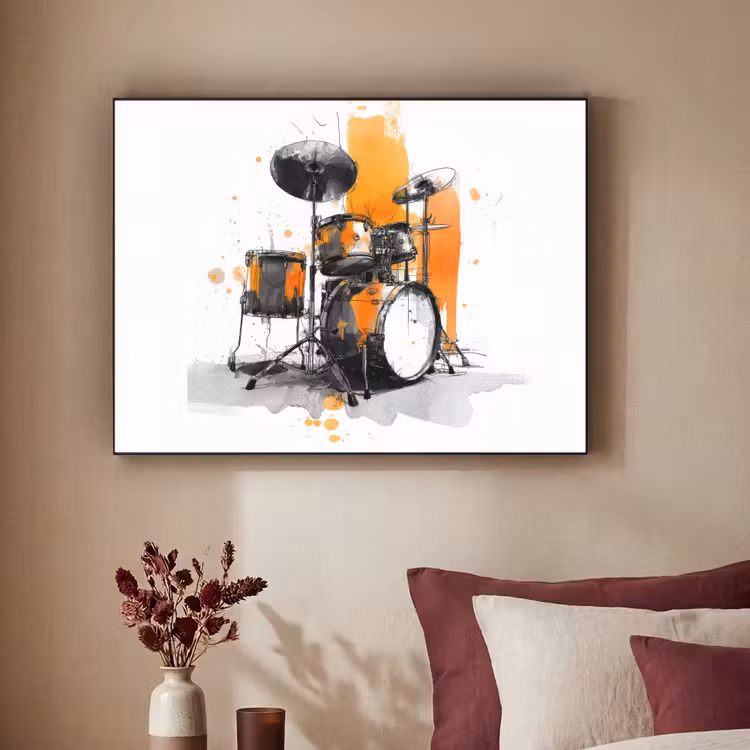 Drumstel - Oranje - Zwart - Aquarelverf Textielframe - compleet frame klein -sfeer1