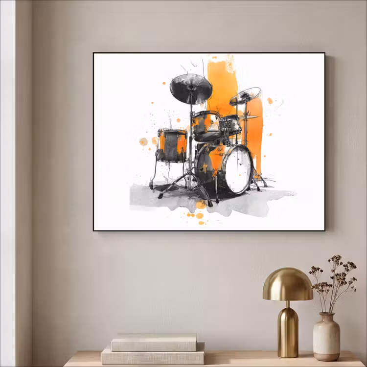 Drumstel - Oranje - Zwart - Aquarelverf Textielframe - compleet frame klein -sfeer2