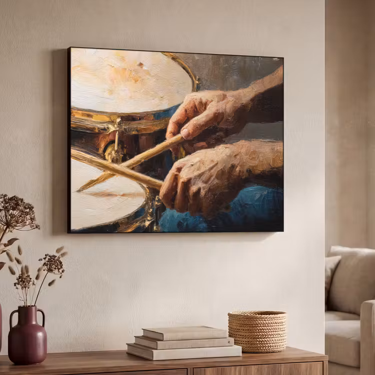 Drumstokken - Olieverf - Man Textielframe zwart klein -sfeer3