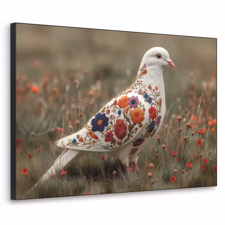 Duif - Bloemen - Natuur Textielframe - compleet frame klein -3d