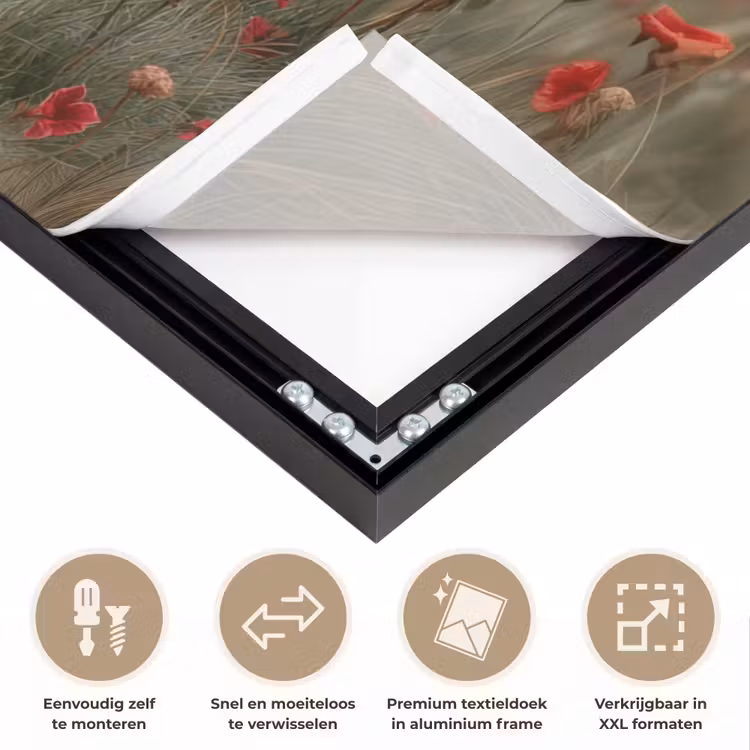 Duif - Bloemen - Natuur Textielframe zwart klein -USP_closeupNL