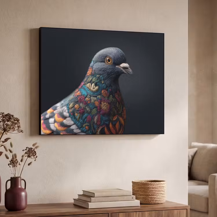 Duif - Bloemen - Zwart Textielframe zwart klein -sfeer3