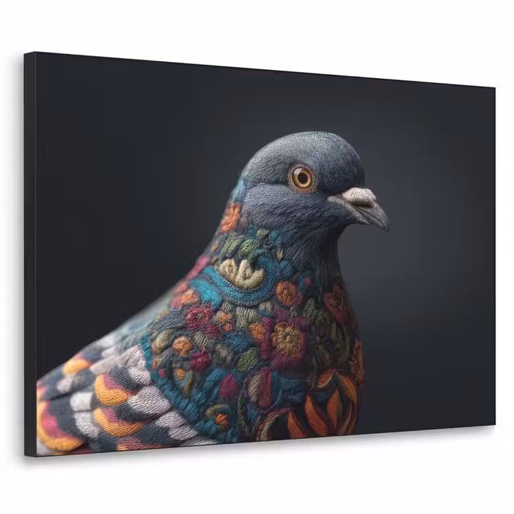 Duif - Bloemen - Zwart Textielframe zwart klein -3d