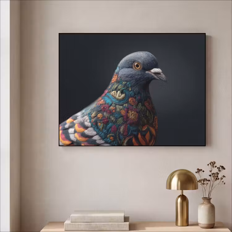 Duif - Bloemen - Zwart Textielframe zwart klein -sfeer2