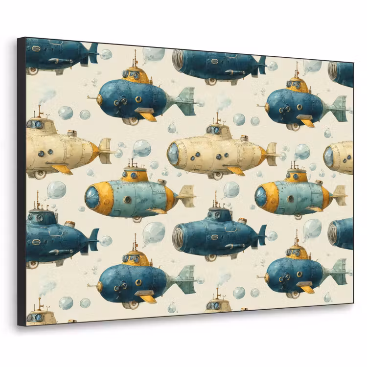 Duikboot - Fantasie - Kleurrijk Textielframe zwart klein 947 -3d