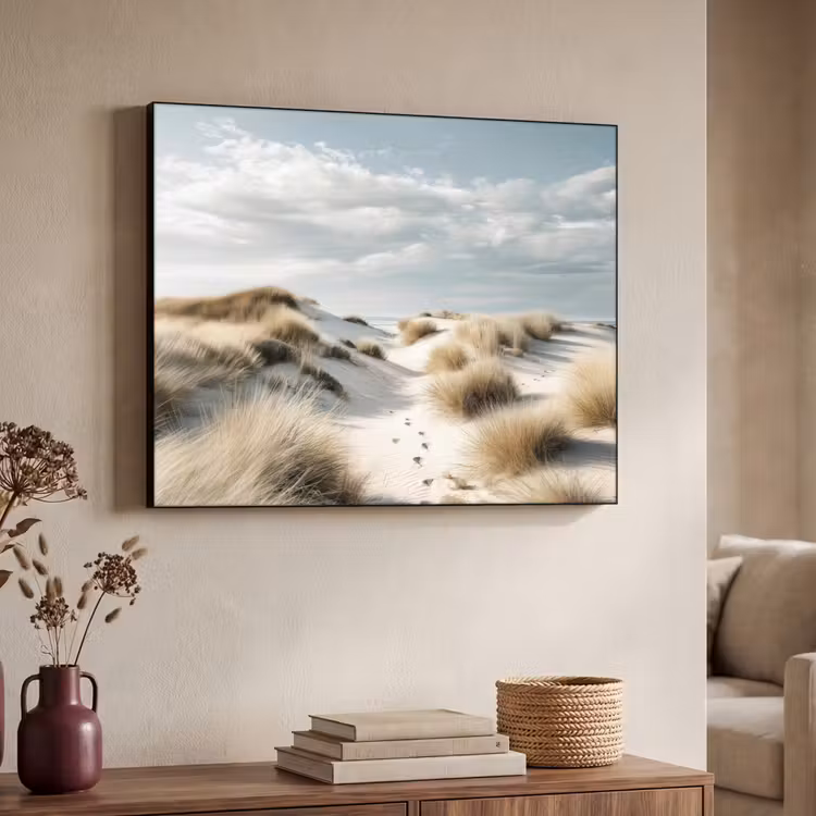 Duinen - Gras - Sporen - Wolken Textielframe zwart klein -sfeer3