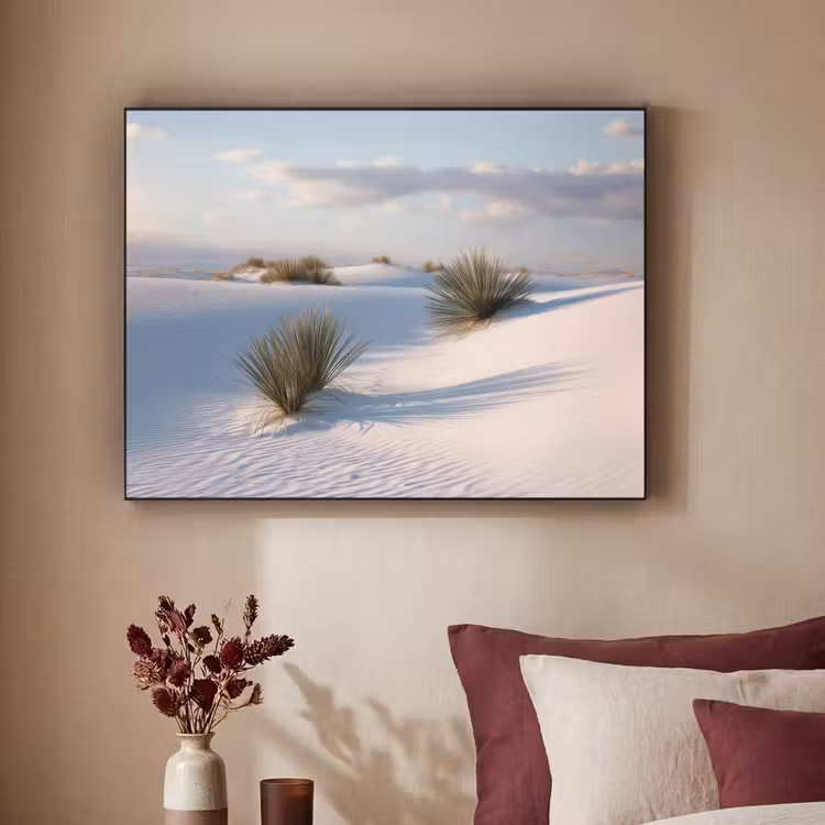 Duinen - Gras - Wolken - Beige Textielframe - compleet frame klein -sfeer1