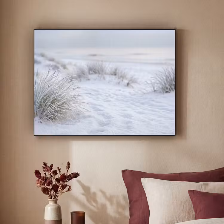 Duinen - Sneeuw - Strand - Winter - Serene Textielframe zwart klein -sfeer1