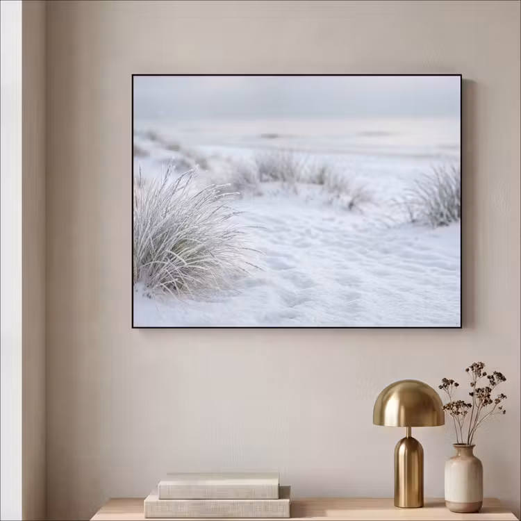 Duinen - Sneeuw - Strand - Winter - Serene Textielframe zwart klein -sfeer2