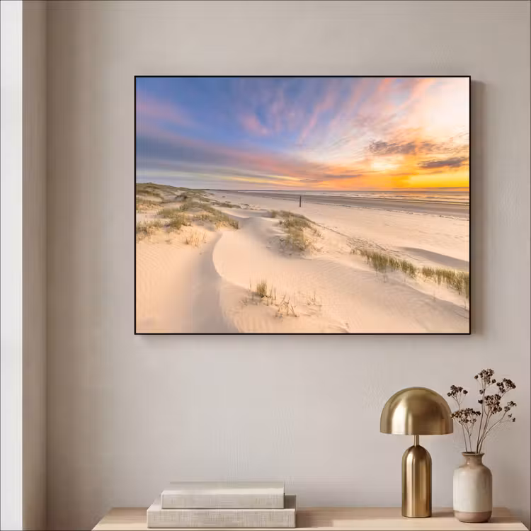 Duinen - Strand - Zonsondergang - Natuur - Zomer Textielframe zwart klein -sfeer2