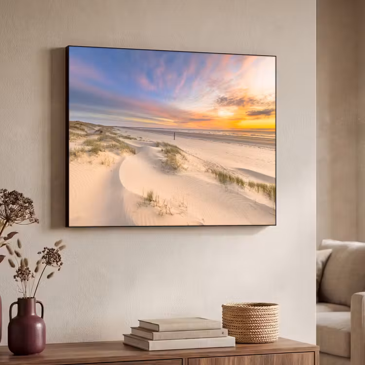 Duinen - Strand - Zonsondergang - Natuur - Zomer Textielframe zwart klein -sfeer3