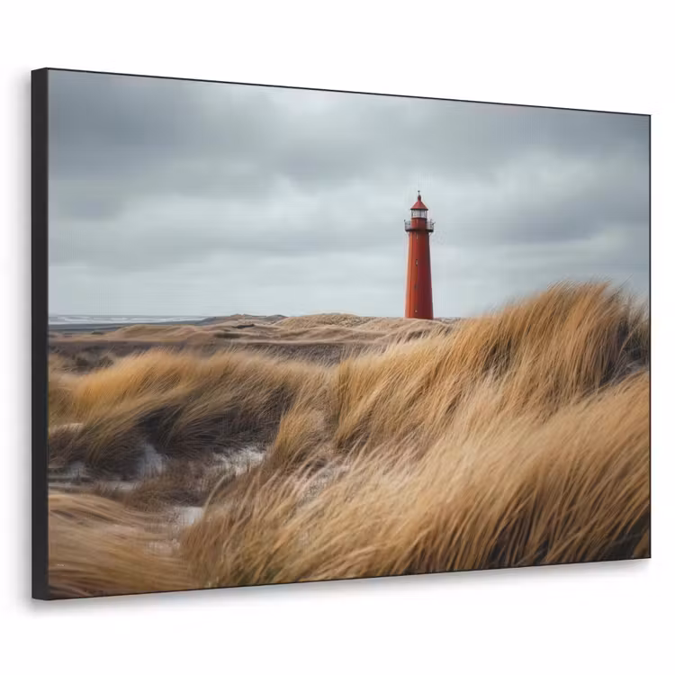 Duinen - Vuurtoren - Rood - Lucht Textielframe zwart klein -3d