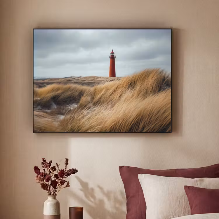 Duinen - Vuurtoren - Rood - Lucht Textielframe - compleet frame klein -sfeer1