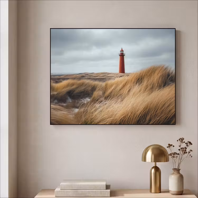 Duinen - Vuurtoren - Rood - Lucht Textielframe - compleet frame klein -sfeer2
