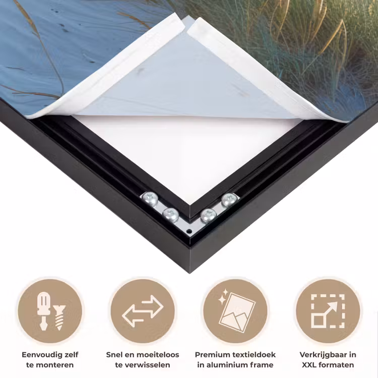 Duinen - Zomer - Zon - Landschap - Zee Textielframe zwart klein -USP_closeupNL