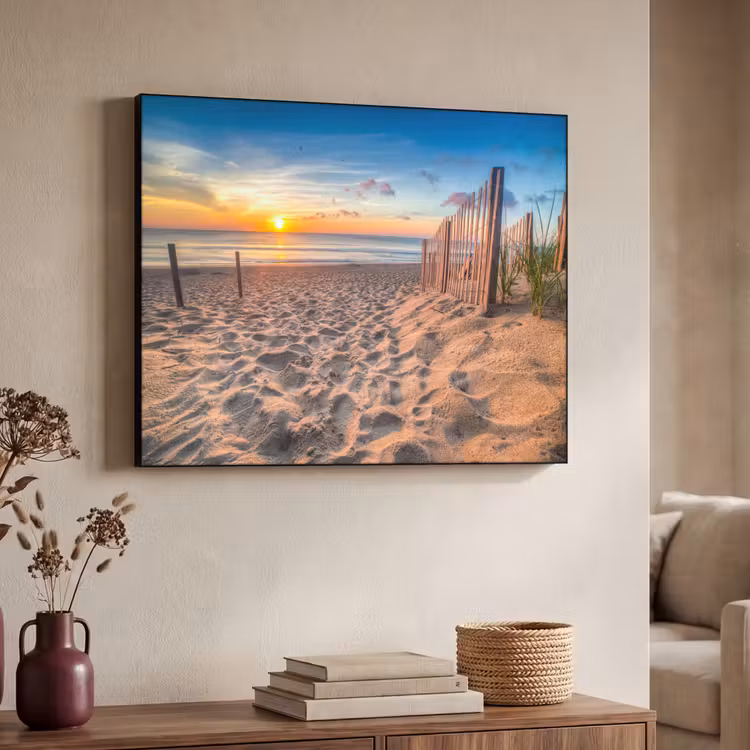 Duinen - Zonsondergang - Strand - Zee - Horizon Textielframe zwart klein -sfeer3