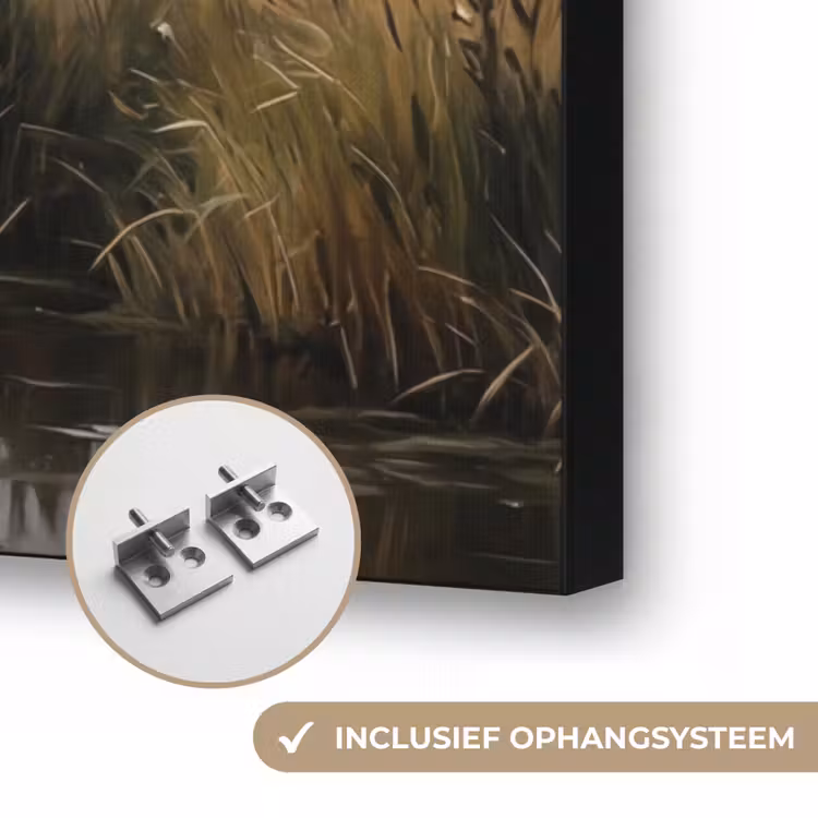 Eenden - Rivier - Landschap - Vlucht - Nostalgisch Textielframe zwart klein -USP_ophangsysteemNL