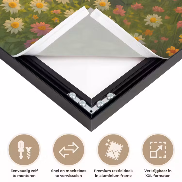 Eenden - Vijver - Bloemen Textielframe zwart klein -USP_closeupNL