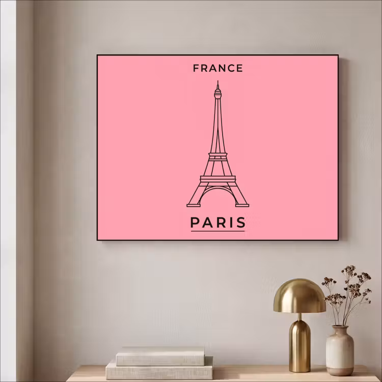 Eiffeltoren - Parijs - Architectuur - Minimalistisch - Roze Textielframe zwart klein -sfeer2