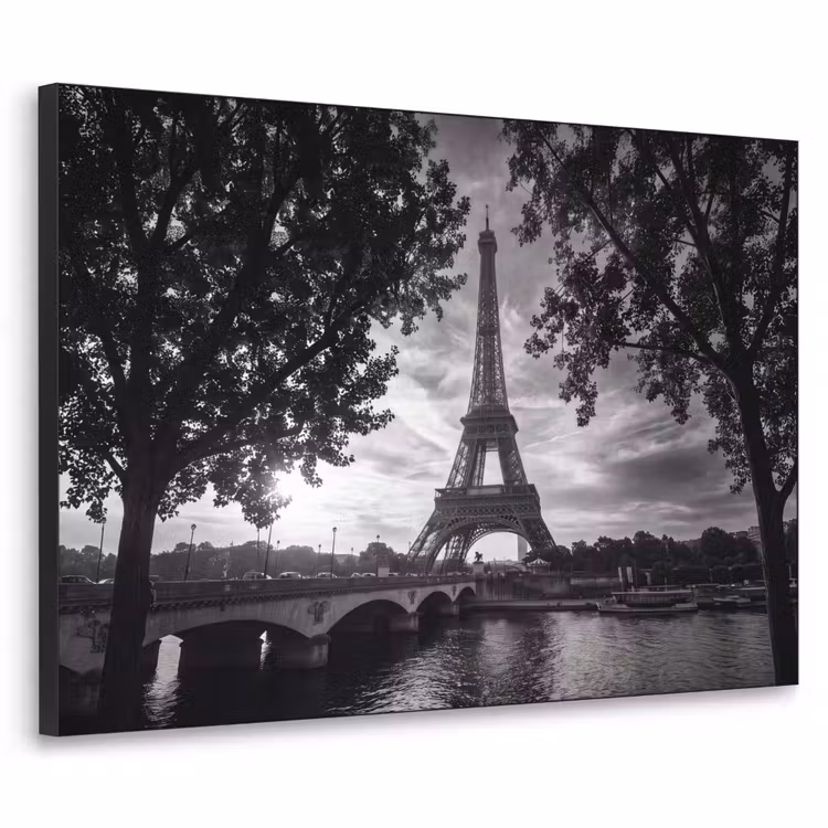 Eiffeltoren - Parijs - Rivier - Architectuur - Zwart-wit Textielframe zwart klein -3d