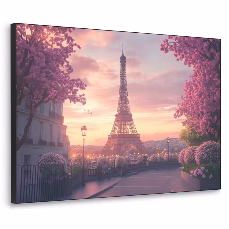 Eiffeltoren - Parijs - Roze Textielframe - compleet frame klein -3d