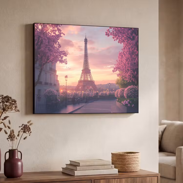 Eiffeltoren - Parijs - Roze Textielframe - compleet frame klein -sfeer3