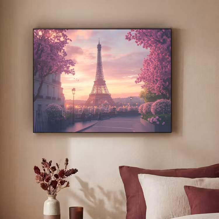 Eiffeltoren - Parijs - Roze Textielframe zwart klein -sfeer1