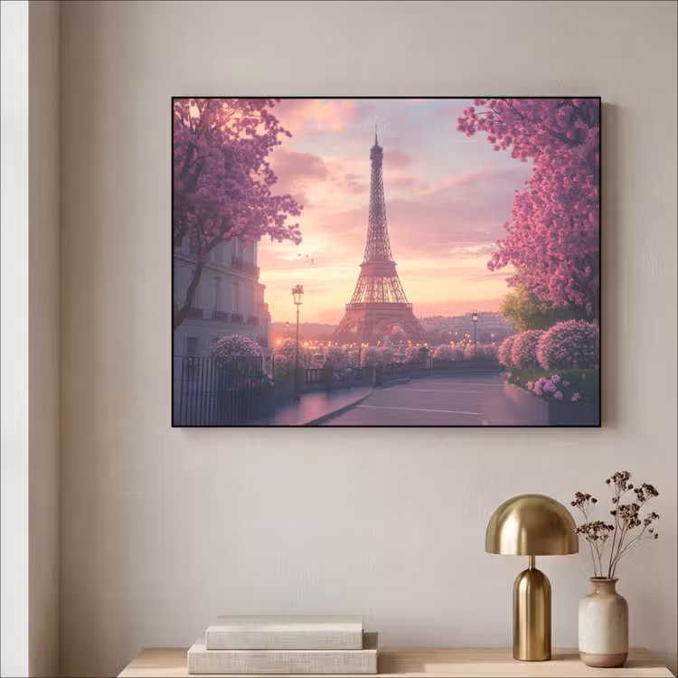 Eiffeltoren - Parijs - Roze Textielframe zwart klein -sfeer2
