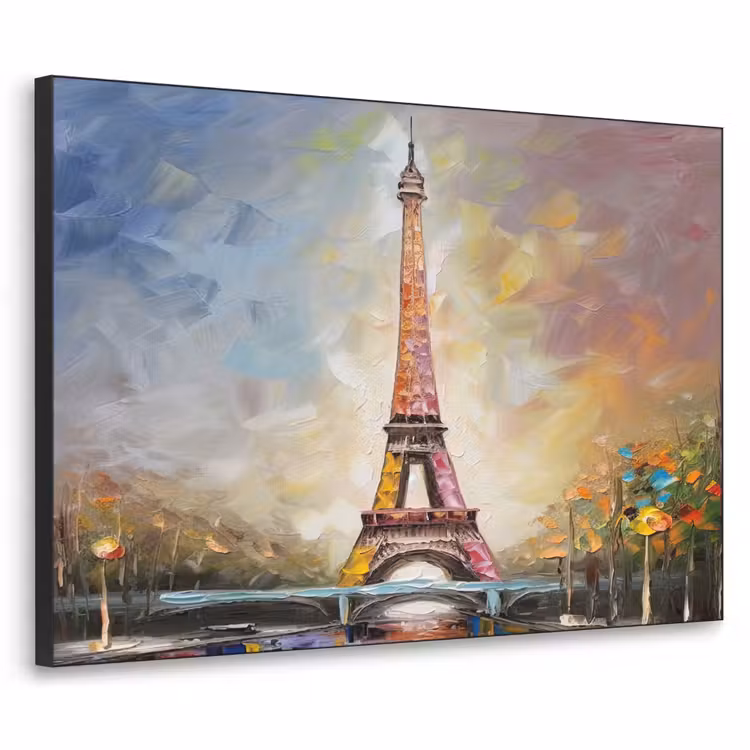 Eiffeltoren - Schilderij - Olieverf - Parijs Textielframe zwart klein -3d