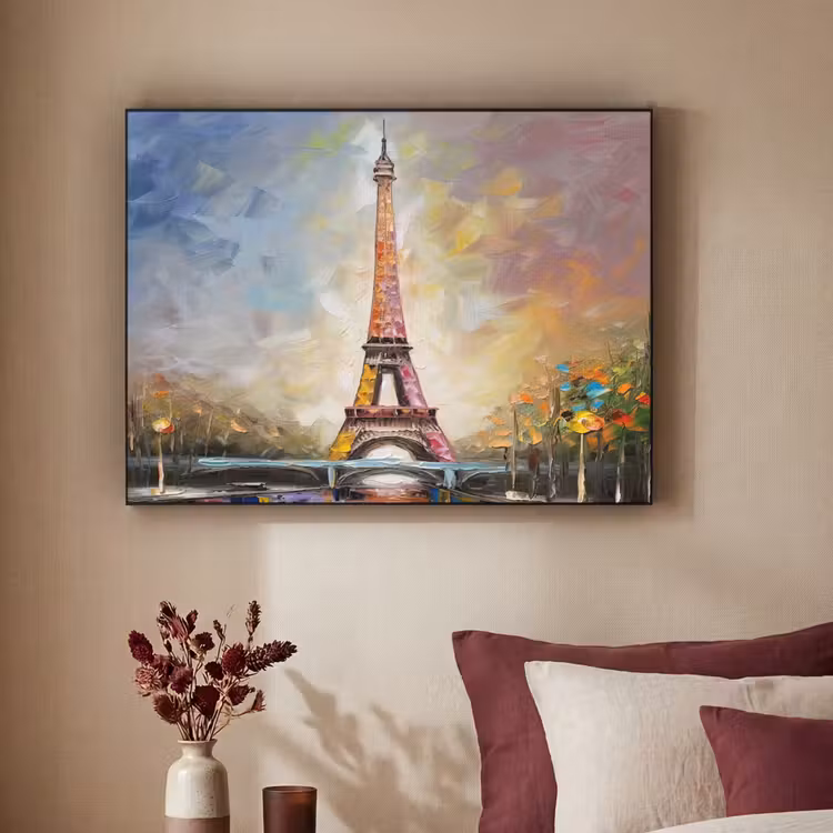 Eiffeltoren - Schilderij - Olieverf - Parijs Textielframe zwart klein -sfeer1
