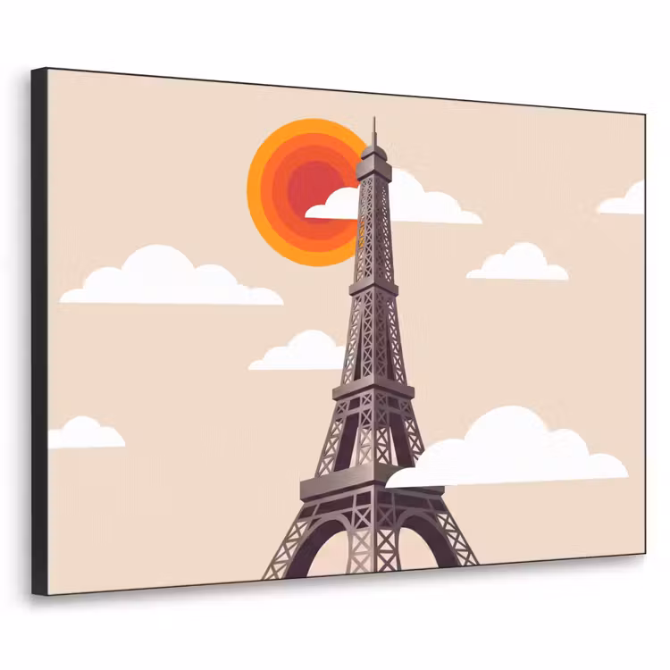 Eiffeltoren - Zon - Architectuur - Abstract - Beige Textielframe zwart klein -3d