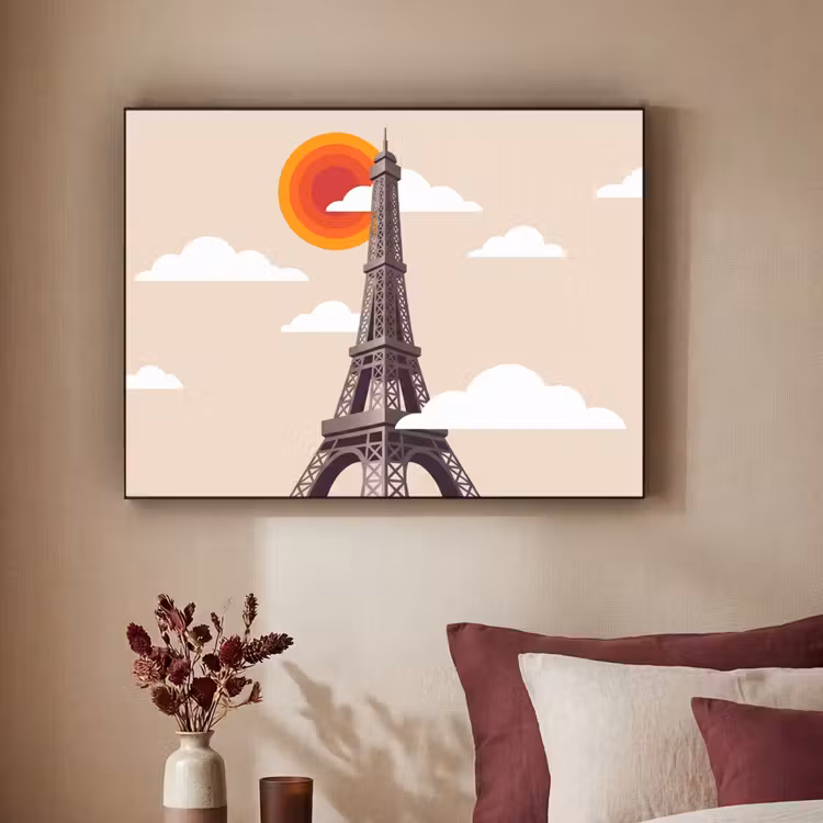Eiffeltoren - Zon - Architectuur - Abstract - Beige Textielframe zwart klein -sfeer1