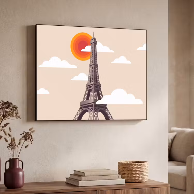 Eiffeltoren - Zon - Architectuur - Abstract - Beige Textielframe zwart klein -sfeer3