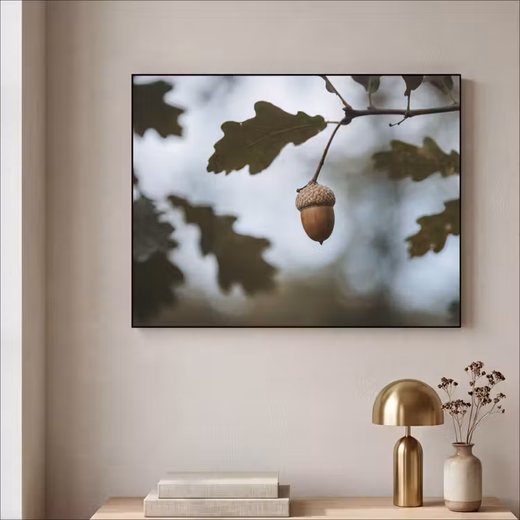 Eikel - Eikenblad - Bos - Herfst - Natuur Textielframe zwart klein -sfeer2