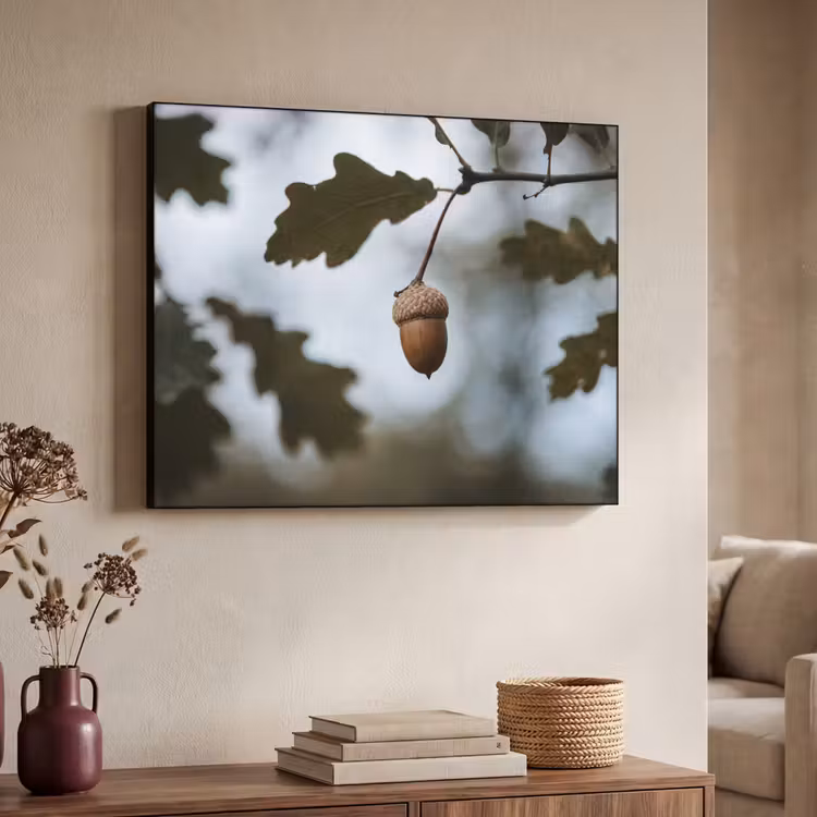 Eikel - Eikenblad - Bos - Herfst - Natuur Textielframe zwart klein -sfeer3