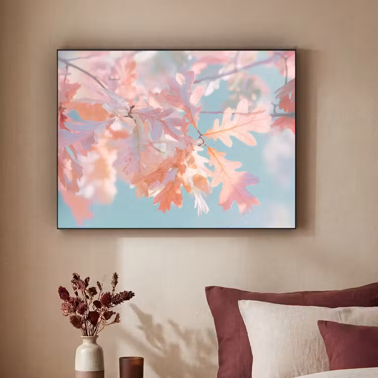 Eikenbladeren - Takken - Roze Textielframe zwart klein -sfeer1