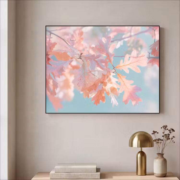 Eikenbladeren - Takken - Roze Textielframe zwart klein -sfeer2