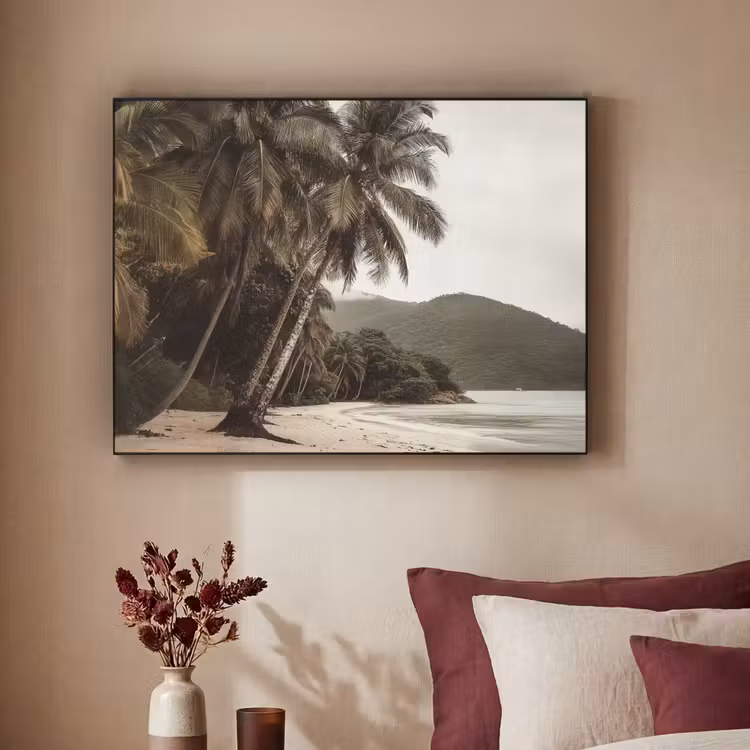 Eiland - Palmboom - Zee Textielframe - compleet frame klein -sfeer1